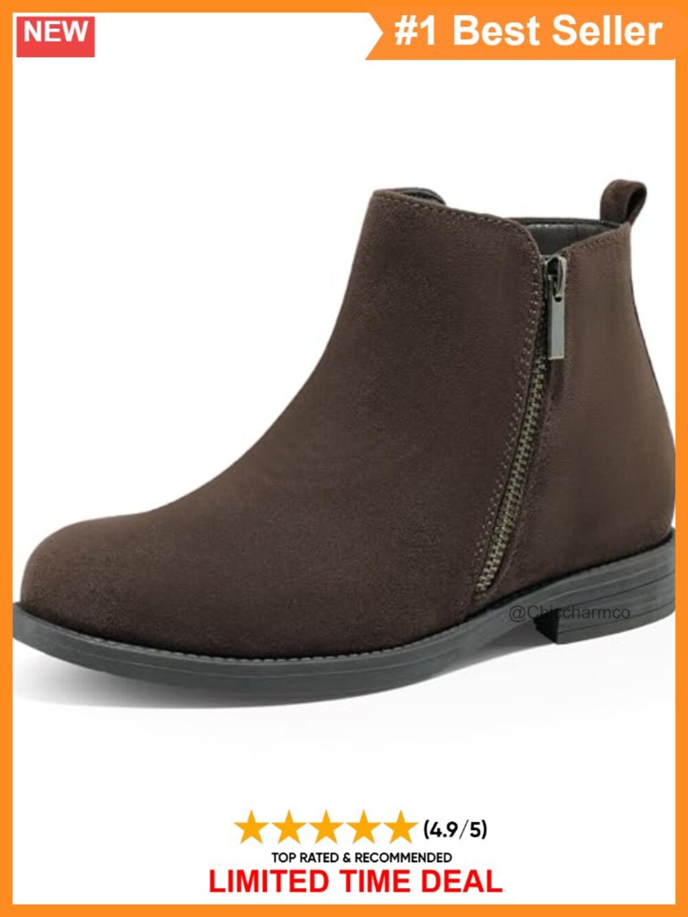 Suede Chelsea Ankle Boots Flat Low Heel Side Zip Casual Dress Booties